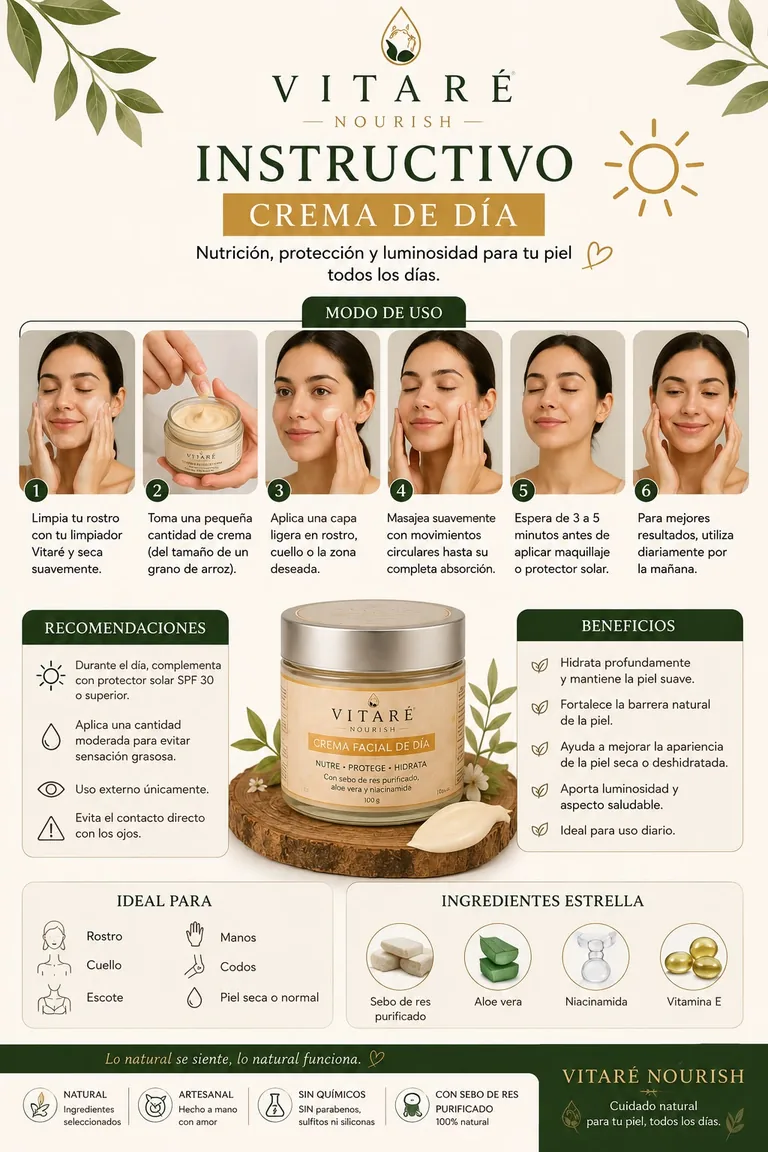 Instructivo de uso de la Crema de Día Vitaré Nourish
