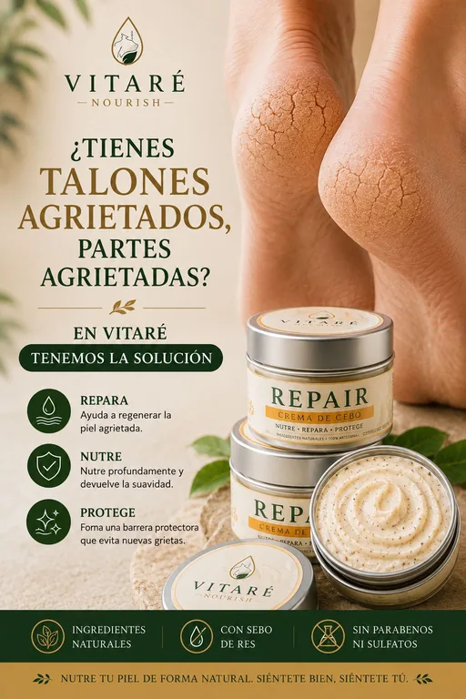 Repair, crema de cebo para talones y partes agrietadas